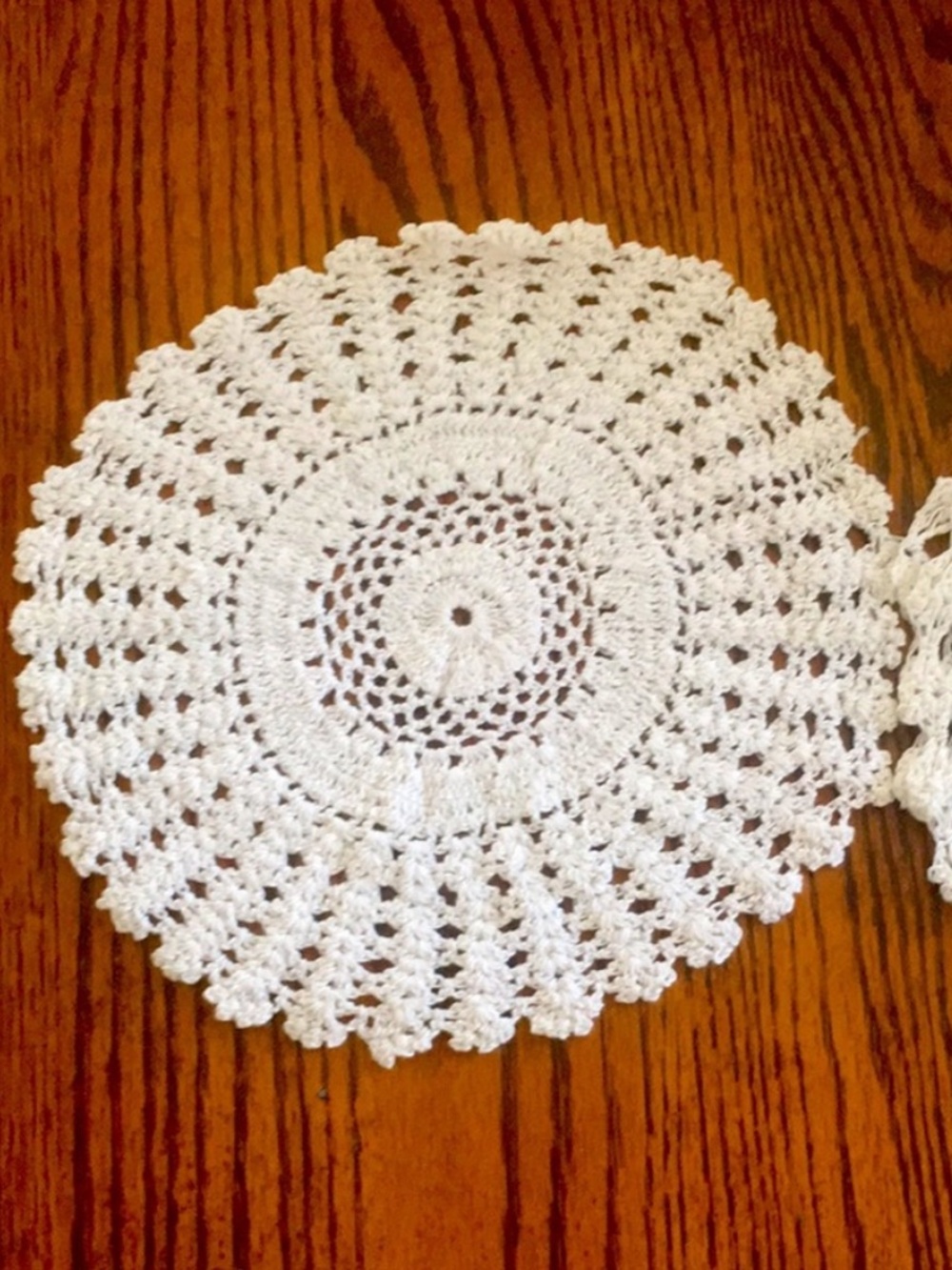 Set of 2 Handmade Crochet White Cotton Round Lace Table Doilies Coasters 9" NWOT